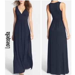 Loveapella Women's V-Neck Jersey Sleeveless Maxi Dress Midnight Navy Blue Size S